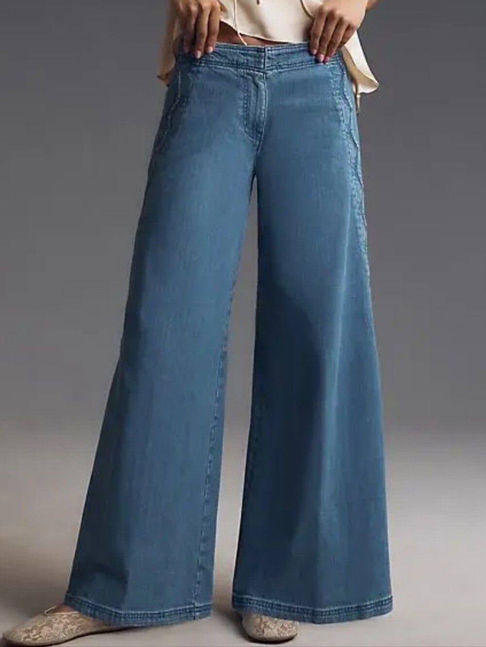 Maeve Wide-Leg Flare Jeans in Blue Wash